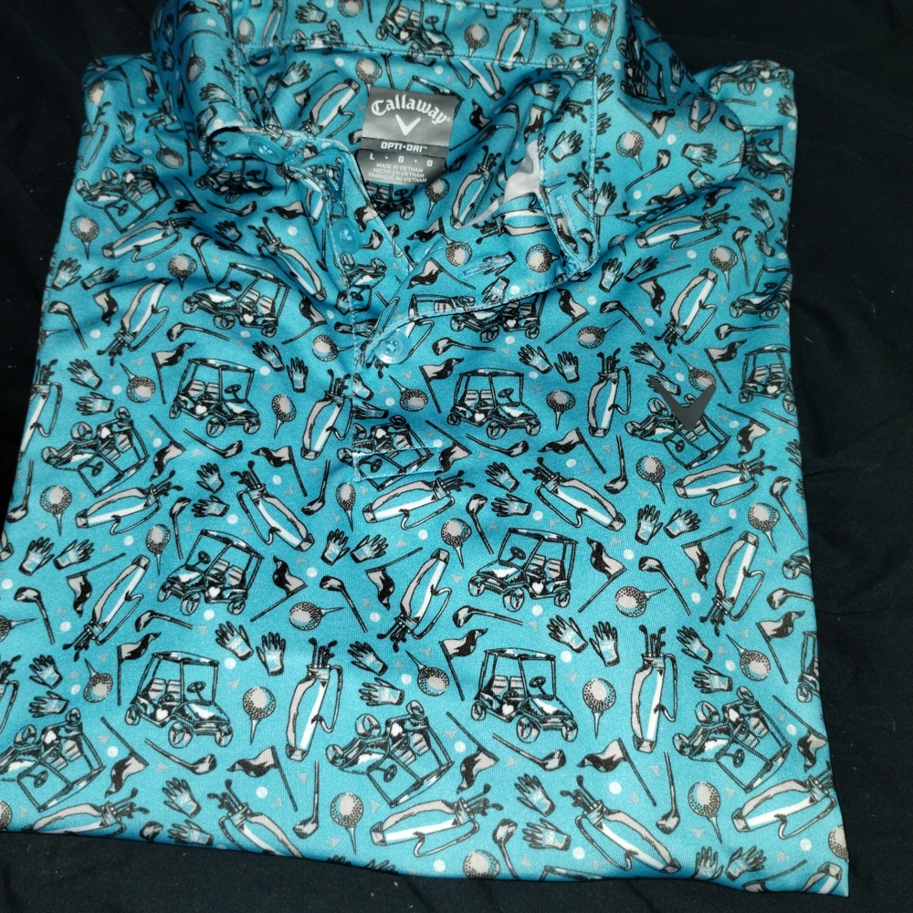 Callaway Kids Polo Shirt - Blue with Black and White Print